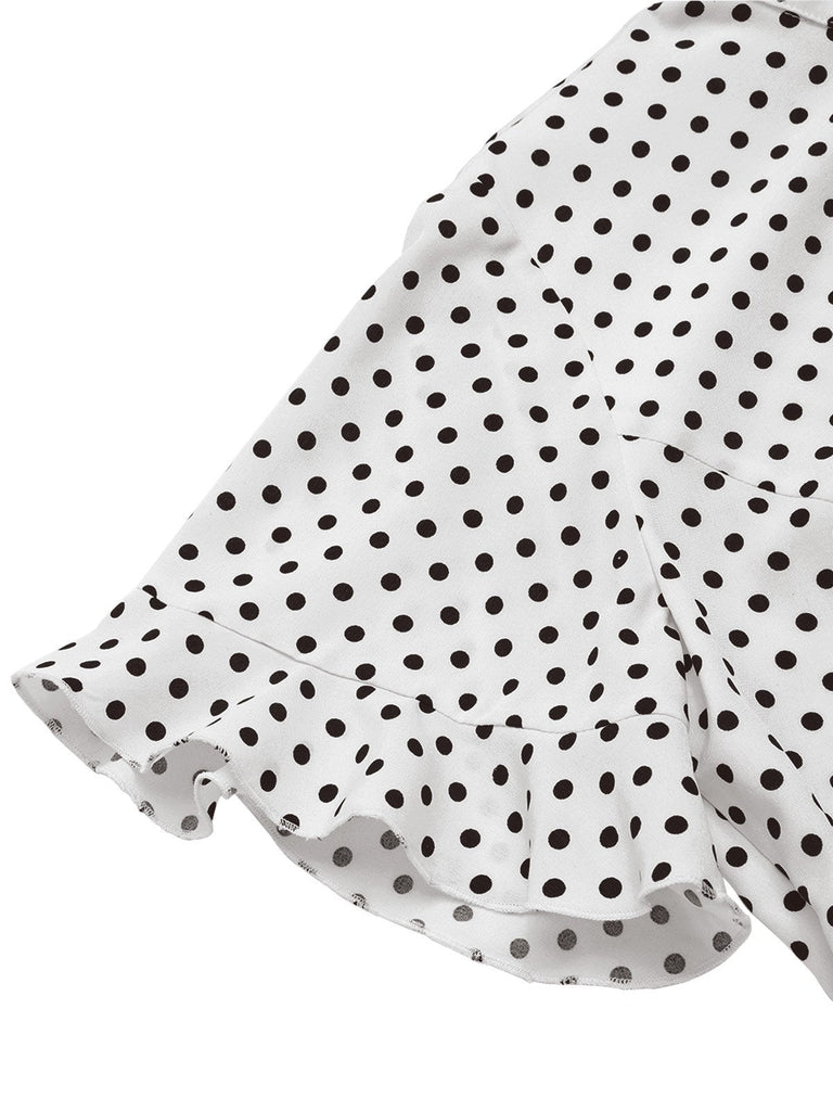 [Prévente] Robe sirène blanche à pois et volants années 1930