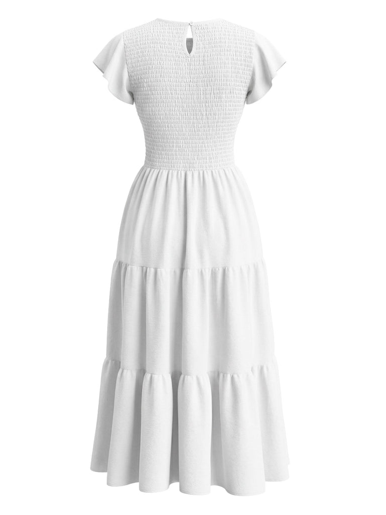 Robe Smockée à Volants Étagés et Manches Flottantes Blanche Années 1940 3