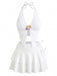 3PCS Blanc Uni Étoile de Mer Dos-Nu Maillot de Bain Années 1950 2