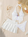 3PCS Blanc Uni Étoile de Mer Dos-Nu Maillot de Bain Années 1950 5