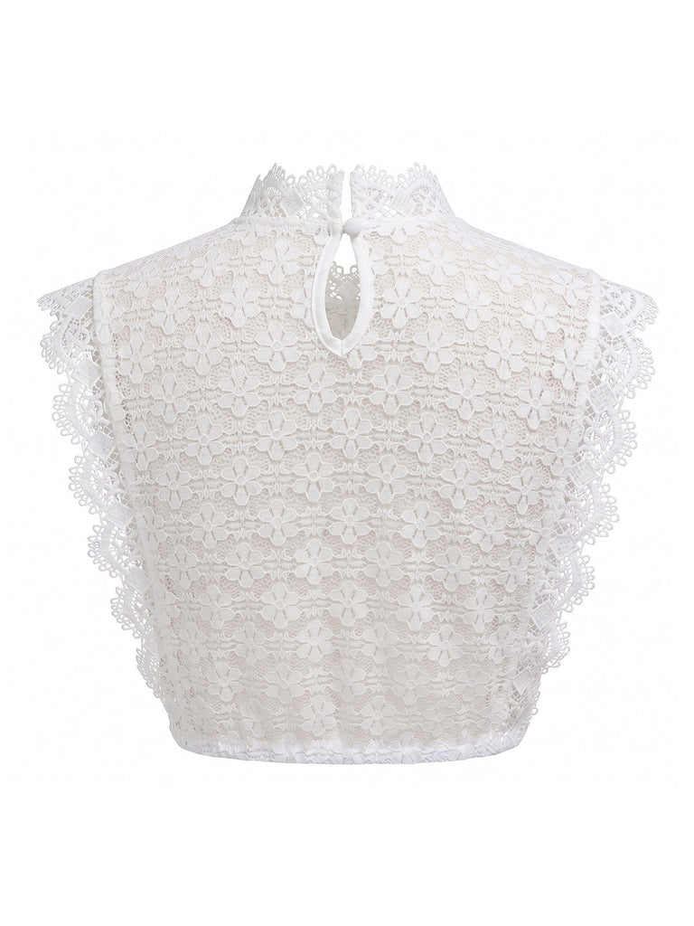 Ensemble vert clair avec robe à col carré, tablier en dentelle florale et top blanc Années 1950