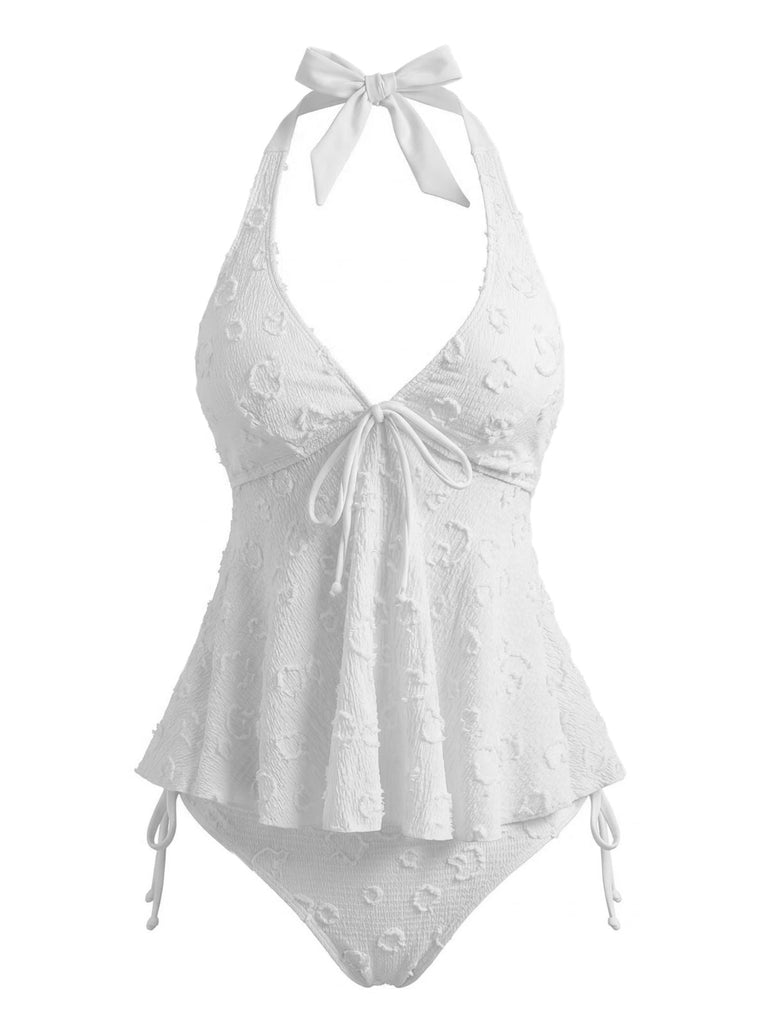 Texturé Floral Halter Profond V Ensemble Tankini Années 1950 12