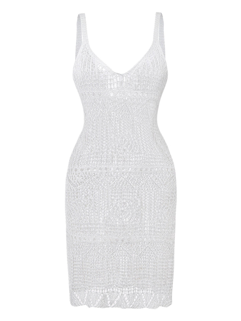 Ajouré U-Neck Side Slit Cache-Maillot Années 1980
