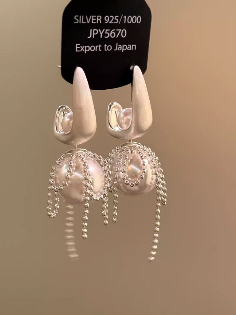 White Copper Pearl Tassel Drop Earrings - vintage fashion, retro style, pure white