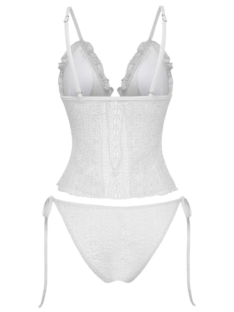 White_1940s_Lace_Knit_Double-Layer_Fabric_Bikini_Back_View