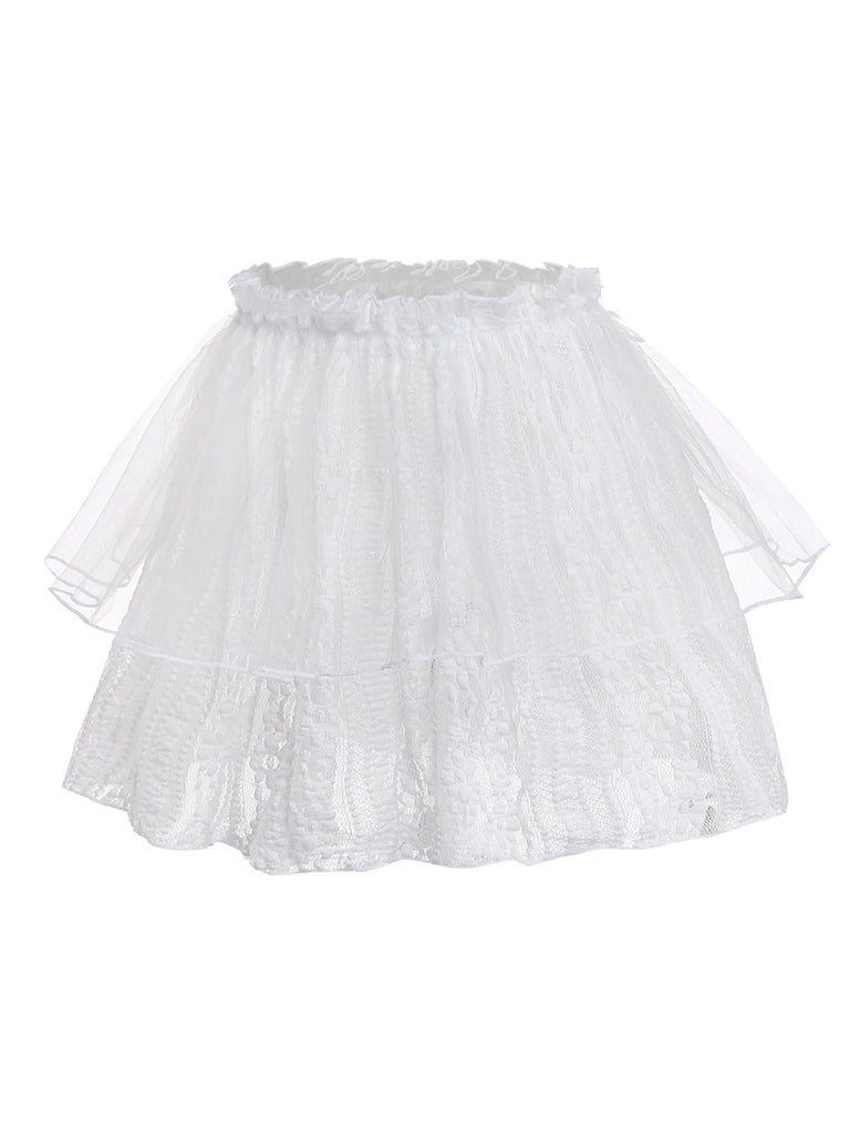 [Prévente] Cache maillot tulle volants double épaisseur dentelle blanche 1950s