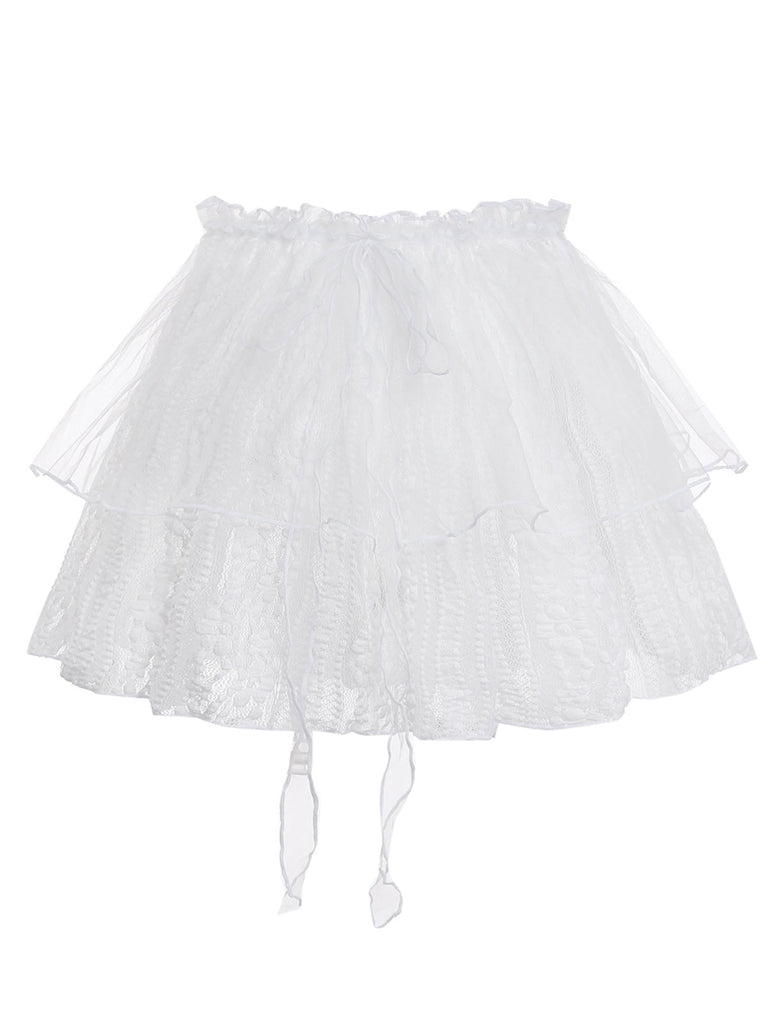 [Prévente] Cache maillot tulle volants double épaisseur dentelle blanche 1950s