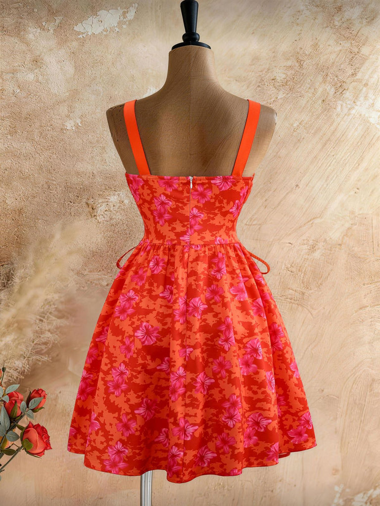 Robe Évasée Imprimée Fraises Col Claudine avec Ceinture années '50 13
