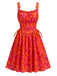 Robe Évasée Imprimée Fraises Col Claudine avec Ceinture années '50 11