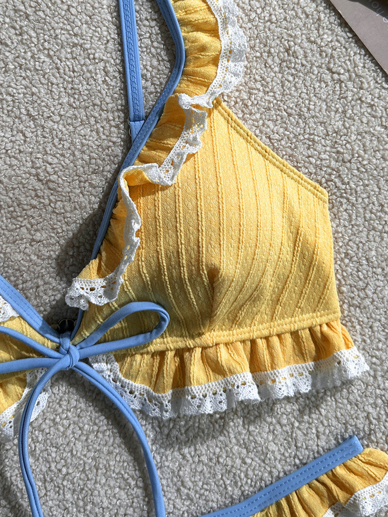 Ensemble Bikini Bandeau Froncé & Paréo Jupe Florale en Mesh années '80 5