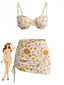 Bikini Floral Soleil Lune et Cache-Maillot Jaune Années 1970