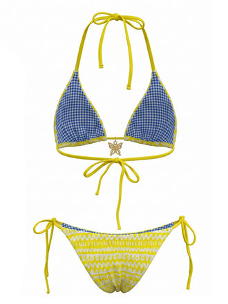 Ensemble Bikini Réversible Bicolore Jaune Années 80