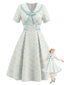 [Prévente] Robe carreaux jaune et bleu col Claudine et nœud années 1950