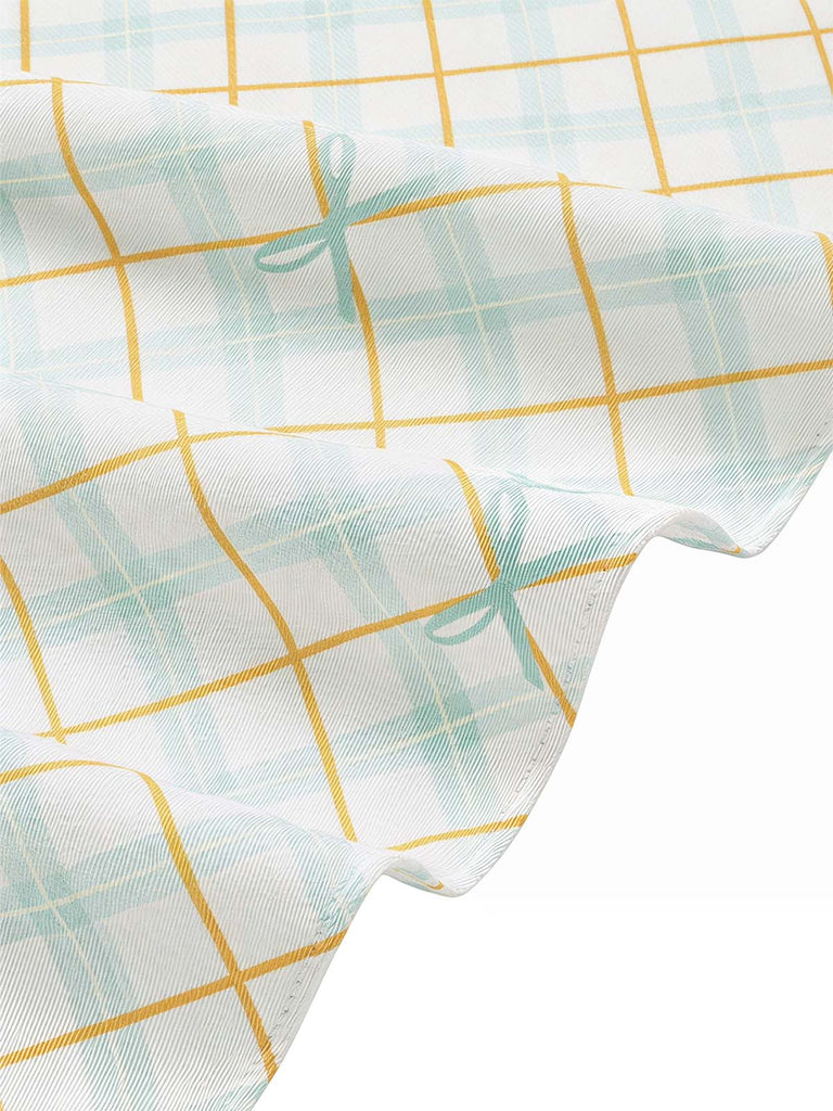 [Prévente] Robe Col Claudine à Carreaux avec Nœud Jaune & Bleu Années 50