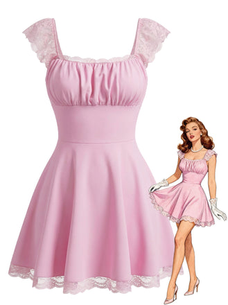 Dentelle Col Carré Dos Nu Robe Française Années 1960