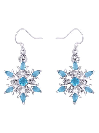Boucles d'oreilles pendantes flocon de neige en cristal bleu