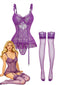 3PCS Ensemble lingerie dentelle violette bas années 1980