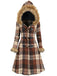 Manteau à capuche à carreaux et bordure en fausse fourrure années 1940