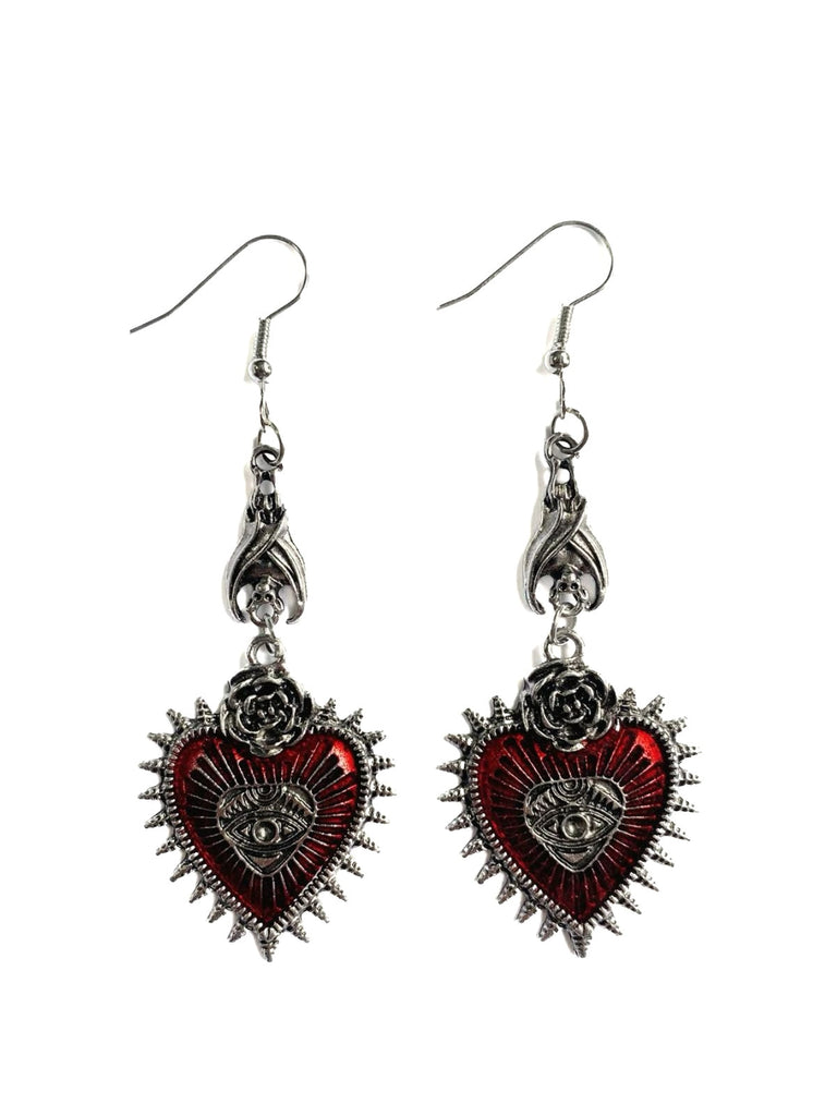 Boucles d'oreilles gothiques en forme de cœur et de rose