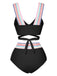 Ensemble bikini à bretelles larges noué dans le dos colorblock des années 1940