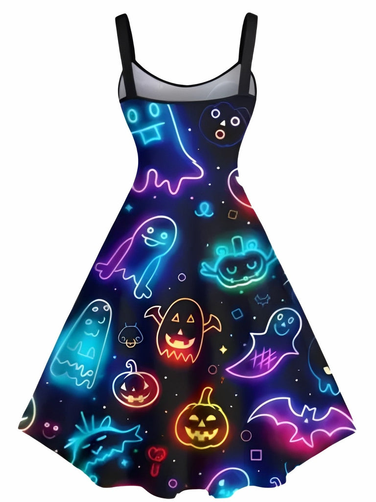 [Prévente] Robe d'Halloween couleur néon avec citrouille fantôme des années 1950
