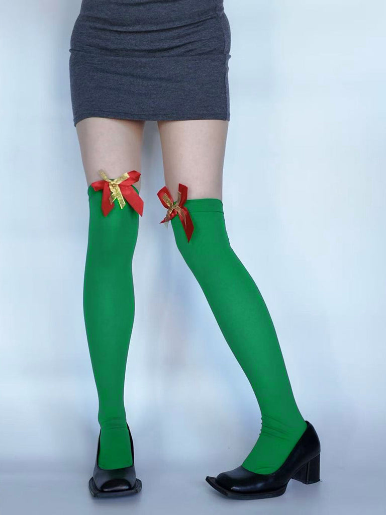 Bas verts de lutin de Noël à nœuds - 3