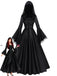 Robe longue noire médiévale à capuche pour cosplay de sorcière années 1970