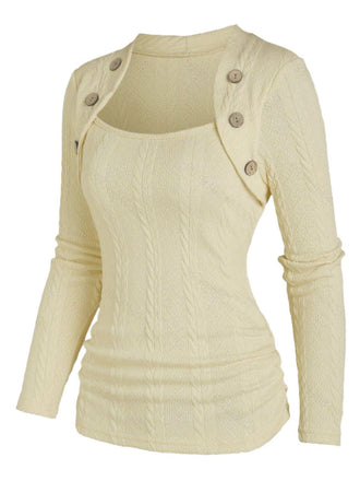 Pull en maille beige faux boutonnage années 1960