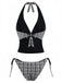 black-1960s-plaid-deep-v-halter-tankini-set-back-view