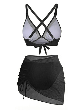 Back: 3PCS 1950s Solid Metal Button Bikini Set, vintage charm, perfect for vintage fashion lovers