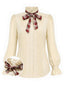 [Prévente] Blouse beige à carreaux nœud col volanté et manches lanternes années 1970
