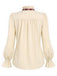 [Prévente] Blouse beige à carreaux, nœud, col volanté et manches bouffantes années 1970 - 4