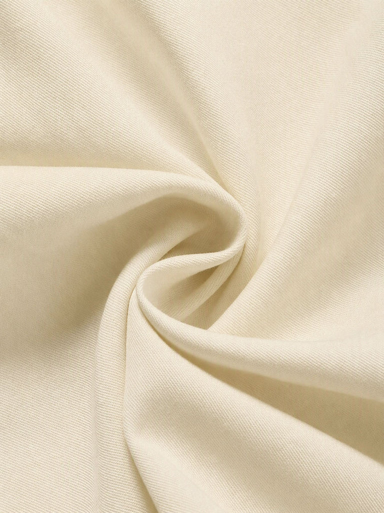 [Prévente] Blouse beige à carreaux, nœud, col volanté et manches bouffantes années 1970 - 7