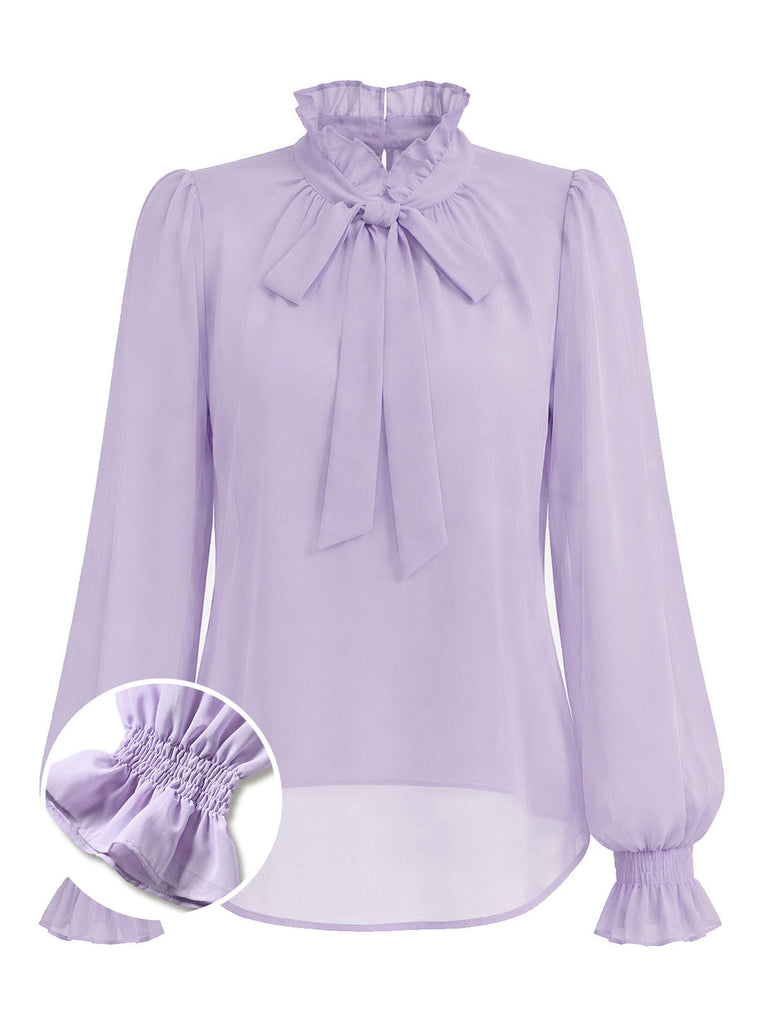 [Prévente] Blouse Lavande à Col Lavallière et Manches Longues Années 1950 - 1