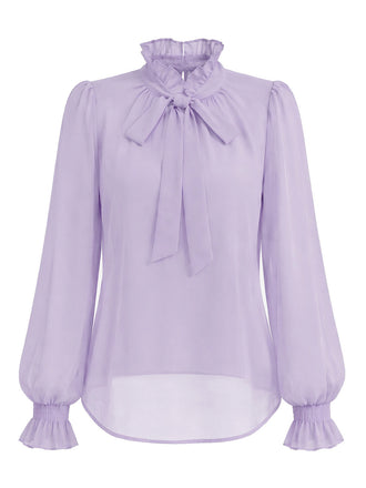 [Prévente] Blouse Lavande à Col Lavallière et Manches Longues Années 1950 - 2