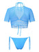 3PCS Ciel Bleu Floral Ensemble Bikini & Haut Court Années 1960 3