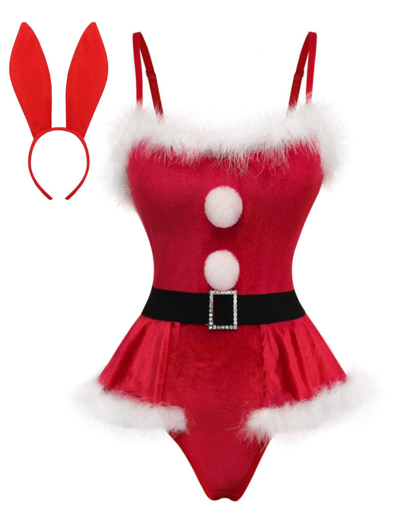Body de Noël rouge en velours à bordure en fausse fourrure années 1960 - 2