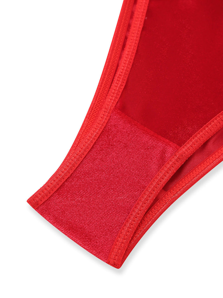 Body de Noël rouge en velours à bordure en fausse fourrure années 1960 - 8