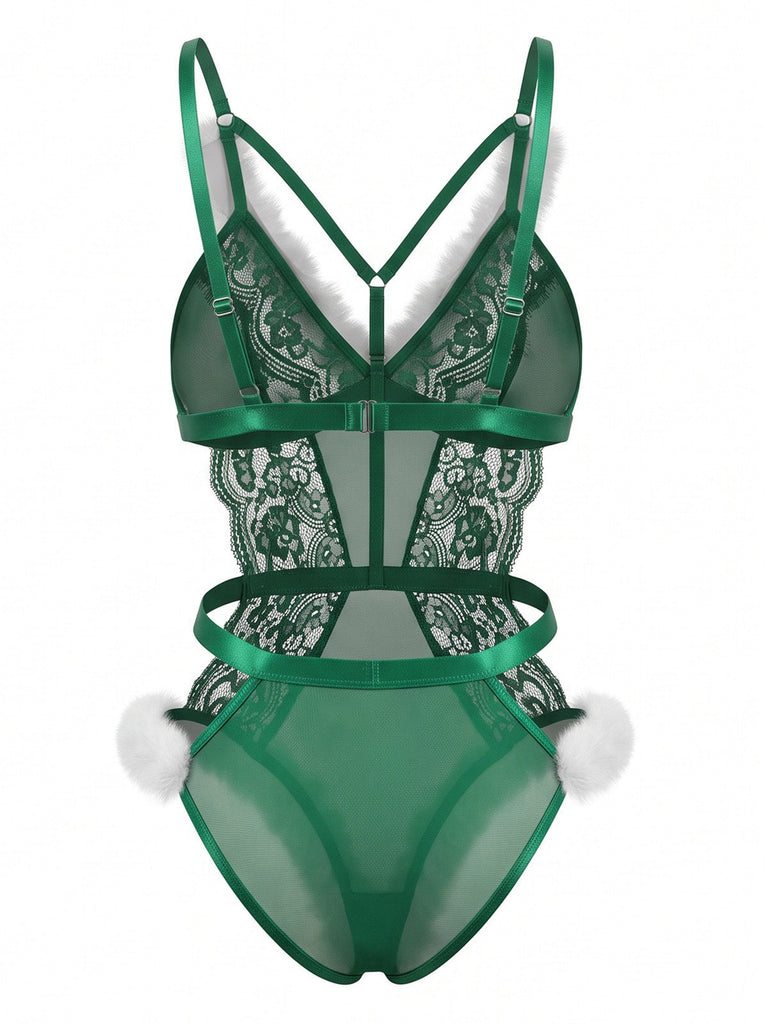 Body lingerie de Noël en dentelle à bordure en fausse fourrure années 1950 - 2
