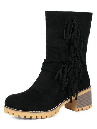Bottes en suédine à revers modulable, franges et talons épais - 2