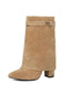 Bottines mi-mollet talons carrés aspect daim vintage