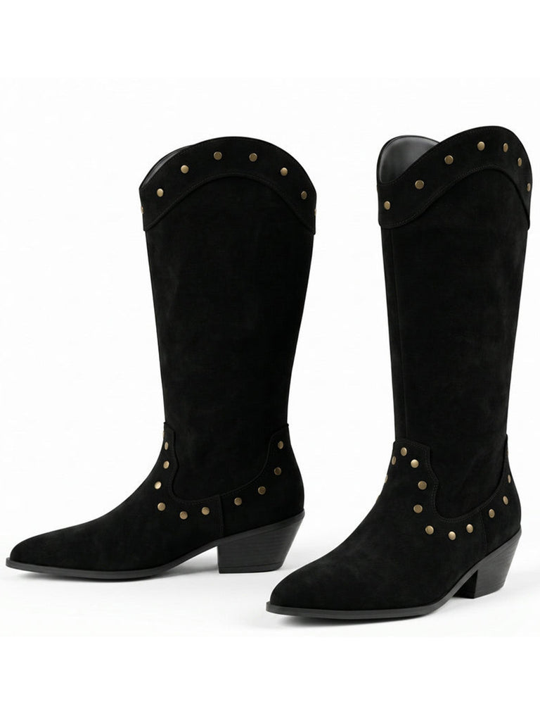 Bottes western noires floquées à clous et bout pointu - 1