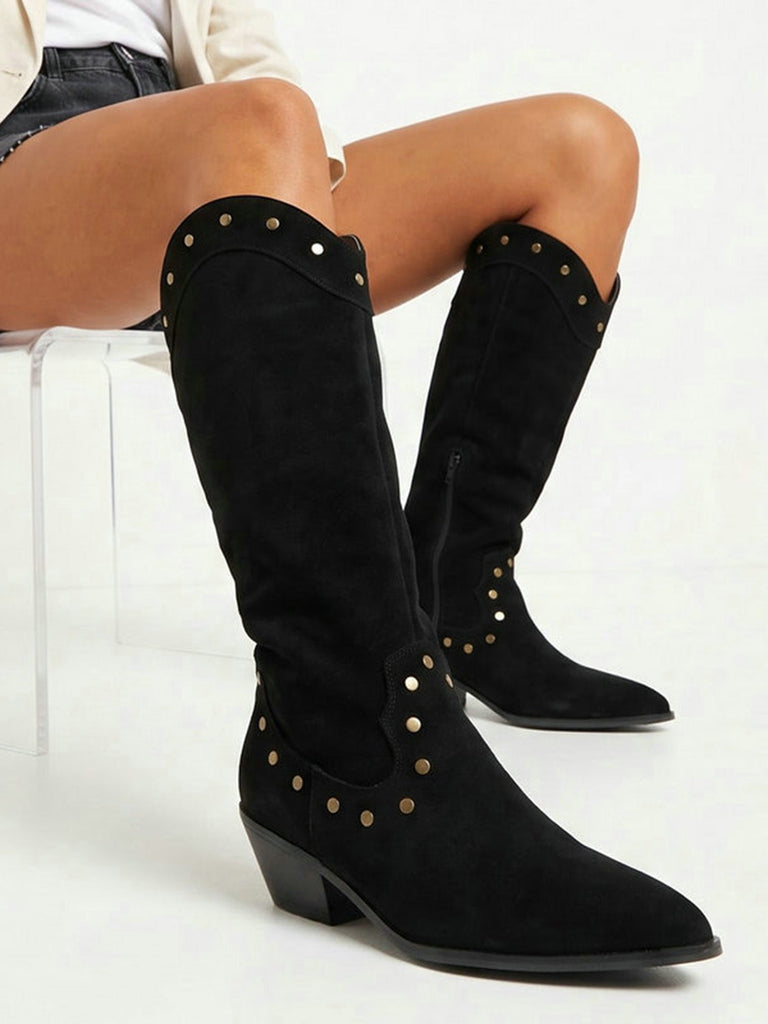 Bottes western noires floquées à clous et bout pointu - 2