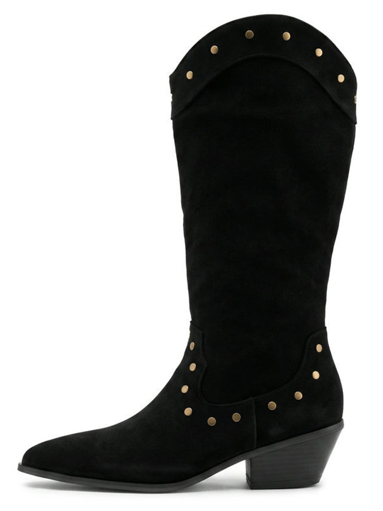 Bottes western noires floquées à clous et bout pointu - 5