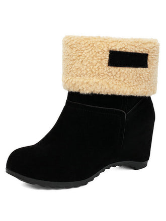 Bottines Compensées en Suédine à Revers en Fausse Peau Lainée - 1
