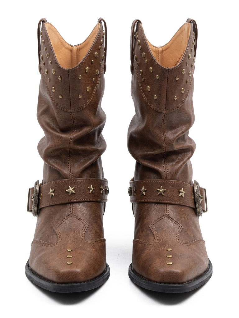 Bottines western à bout pointu, clous et boucles - 2