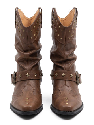 Bottines western à bout pointu, clous et boucles - 2