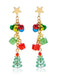 Boucles d’oreilles pendantes de Noël rouges et vertes sapin et clochette - 1