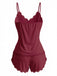 Rear view of the deep red lace-trimmed camisole set, highlighting the soft and comfortable stretch fabric.