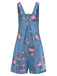 Combishort Bleue Jean Fleurs Bretelles Larges Années 1960